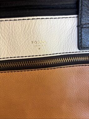 Fossil Two-Tone Leather Crossbody in White, Tan & Black
